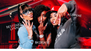 DESTINEE LYNN, BRIBIASE AND ASIANE IN A PICTURE TOGETHER HUGGING SHWING HAND GESTURES